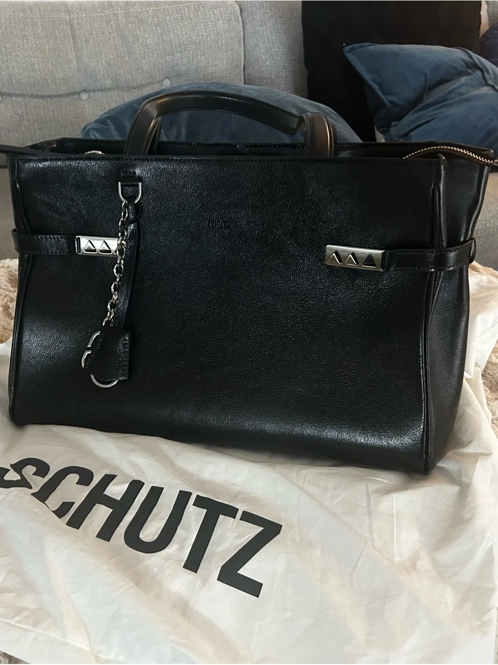 Schutz Black Leather Satchel Bag